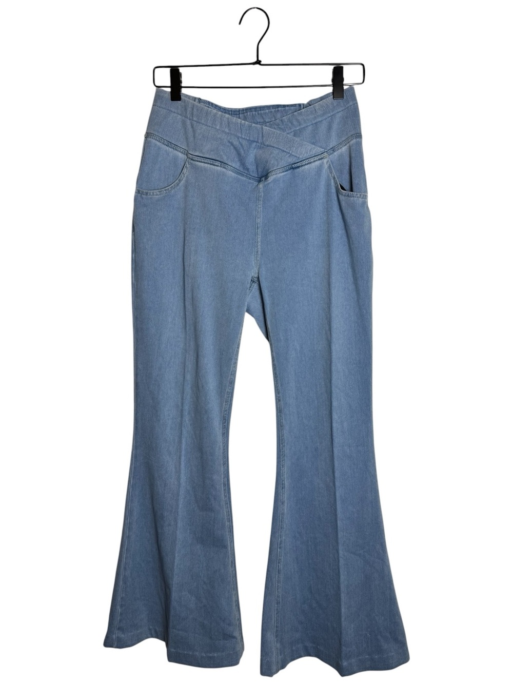 HALARA Flex High Waisted Crossover Pocket Flare Pants Light Wash
